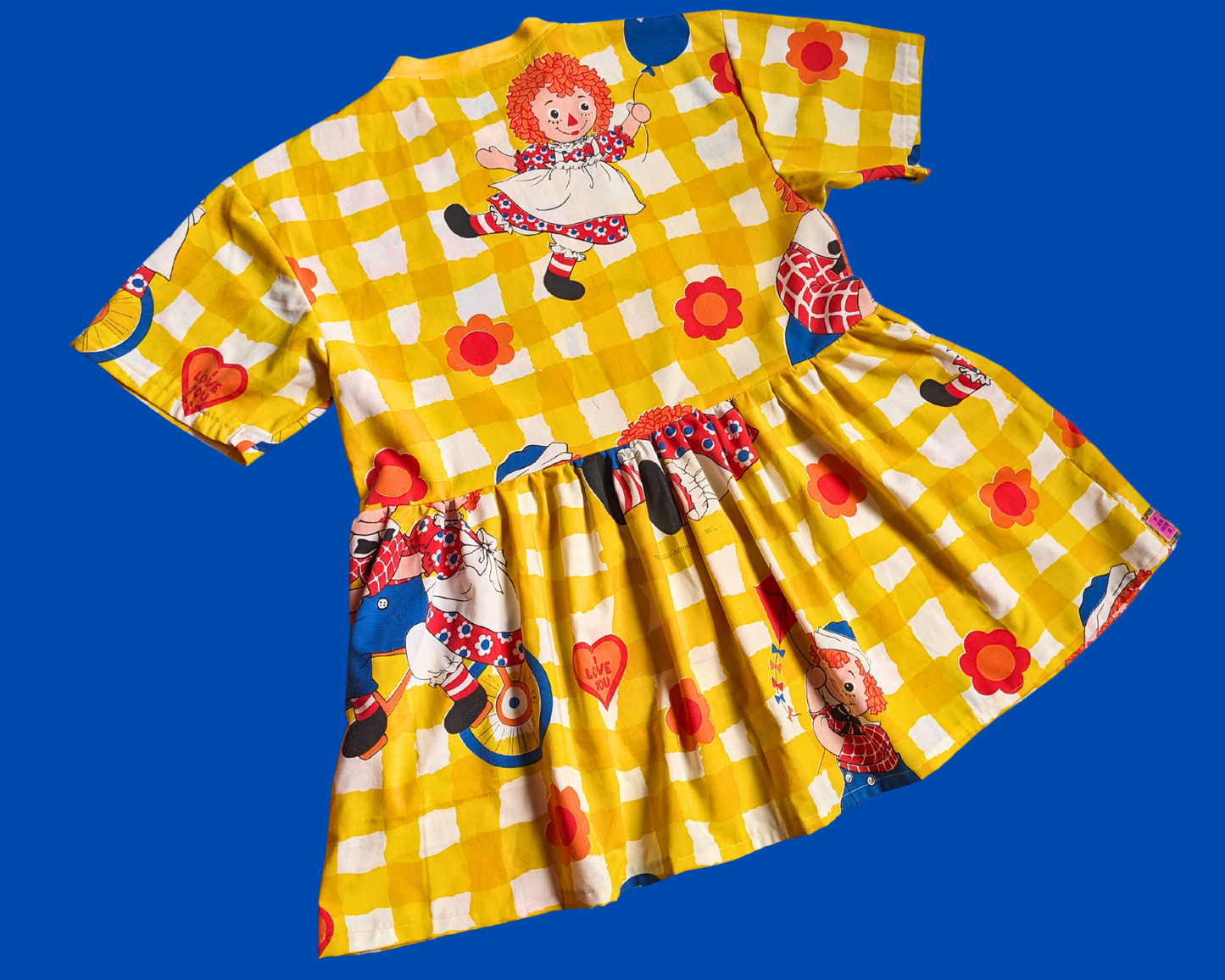 Handmade, Upcycled Vintage 1980's Raggedy Ann & Andy Bedsheet T-Shirt Dress Fits S-M-L-XL