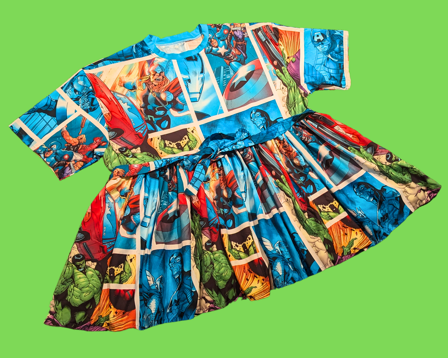 Handmade, Upcycled Marvel Avengers Bedsheet T-Shirt Dress Fits 2XL