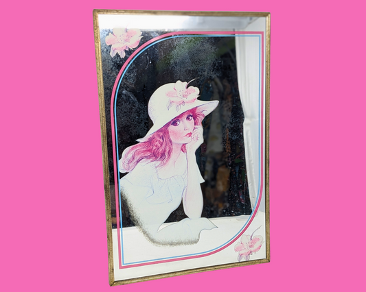 Vintage 1970's Mirror with Girl Illustration