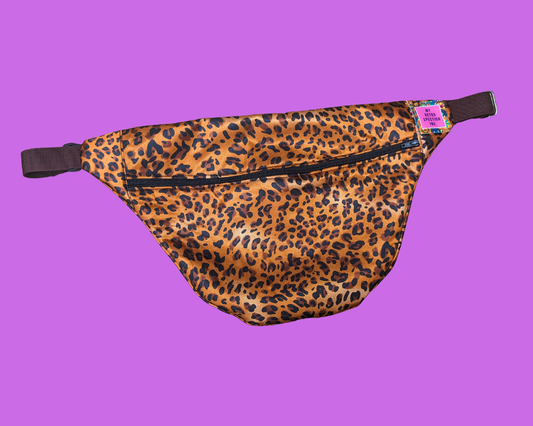 Handmade, Upcycled Silky Leopard Print Fanny Pack