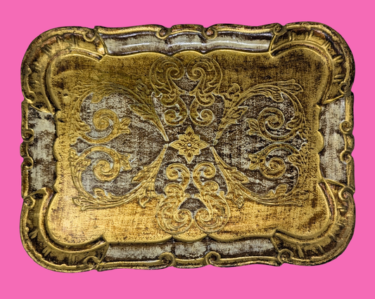 Florentine Gold and White Small Wooden Tray Made in Italy