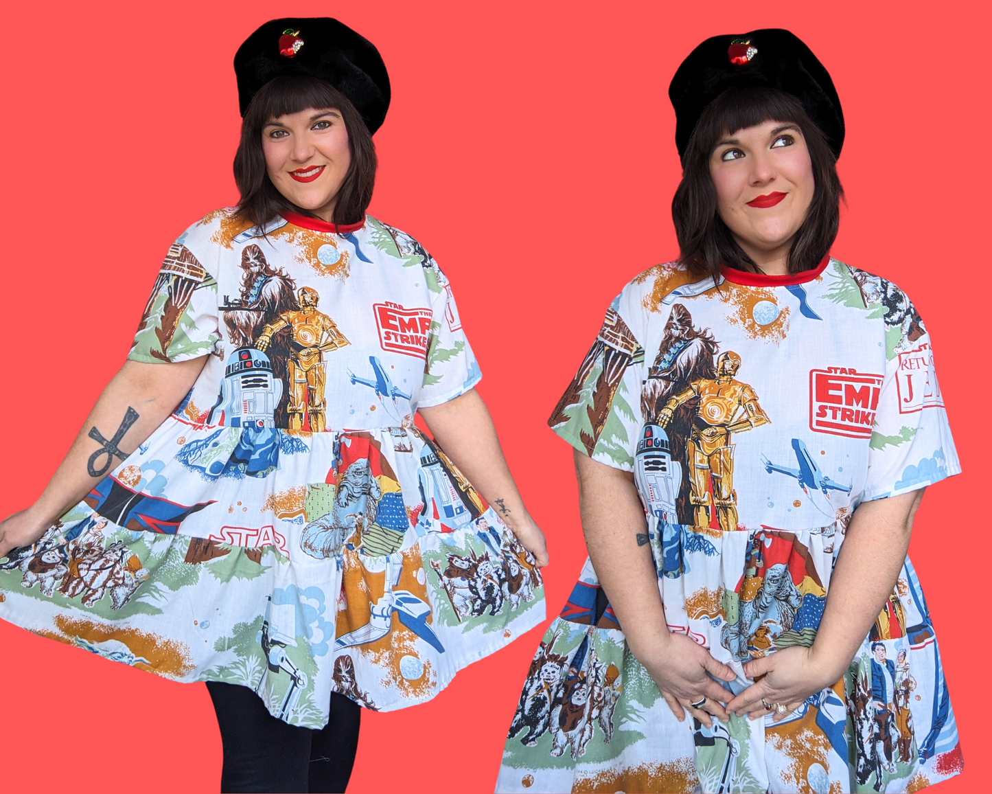 Handmade, Upcycled Star Wars The Return of the Jedi and The Empire Strikes Back Bedsheet T-Shirt Dress Fits S-M-L-XL