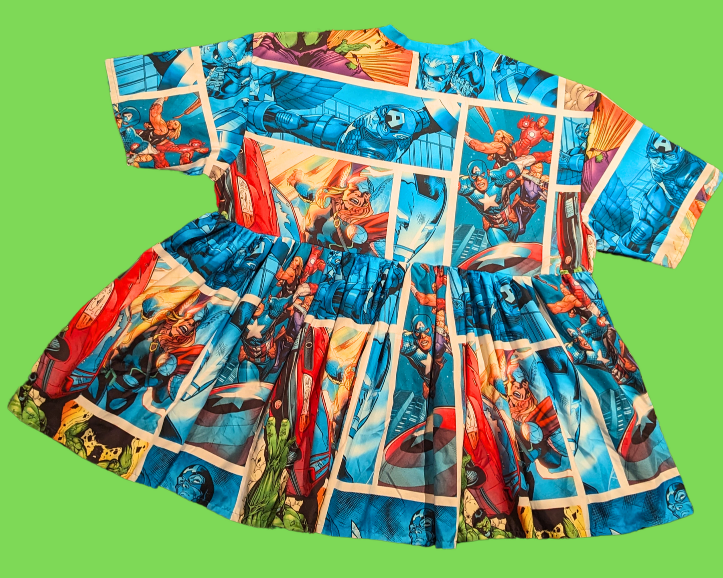 Handmade, Upcycled Marvel Avengers Bedsheet T-Shirt Dress Fits 2XL