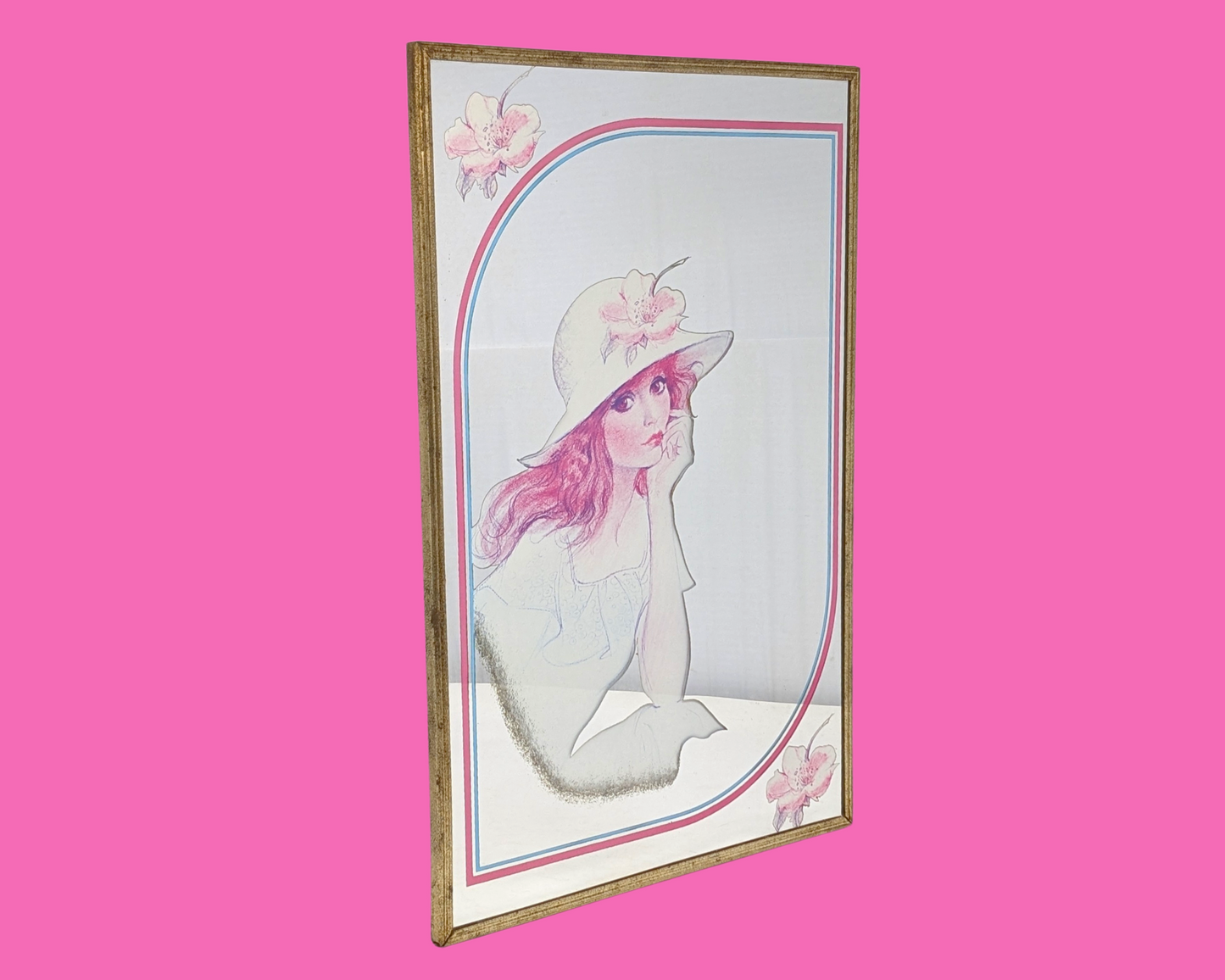 Vintage 1970's Mirror with Girl Illustration