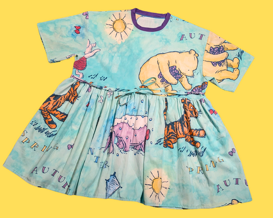 Handmade, Upcycled Winnie the Pooh Disney Bedsheet T-Shirt Dress Fits 2XL