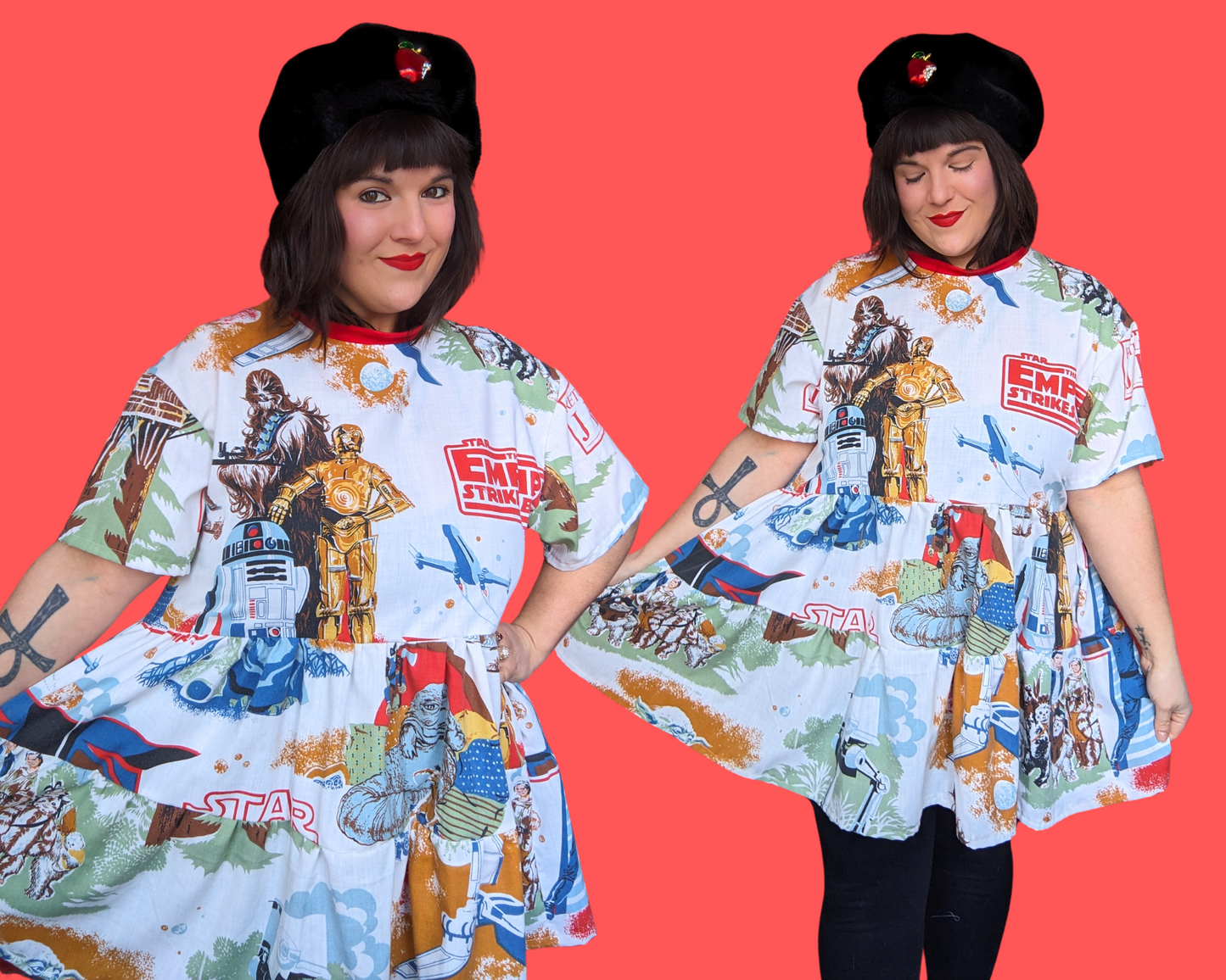 Handmade, Upcycled Star Wars The Return of the Jedi and The Empire Strikes Back Bedsheet T-Shirt Dress Fits S-M-L-XL