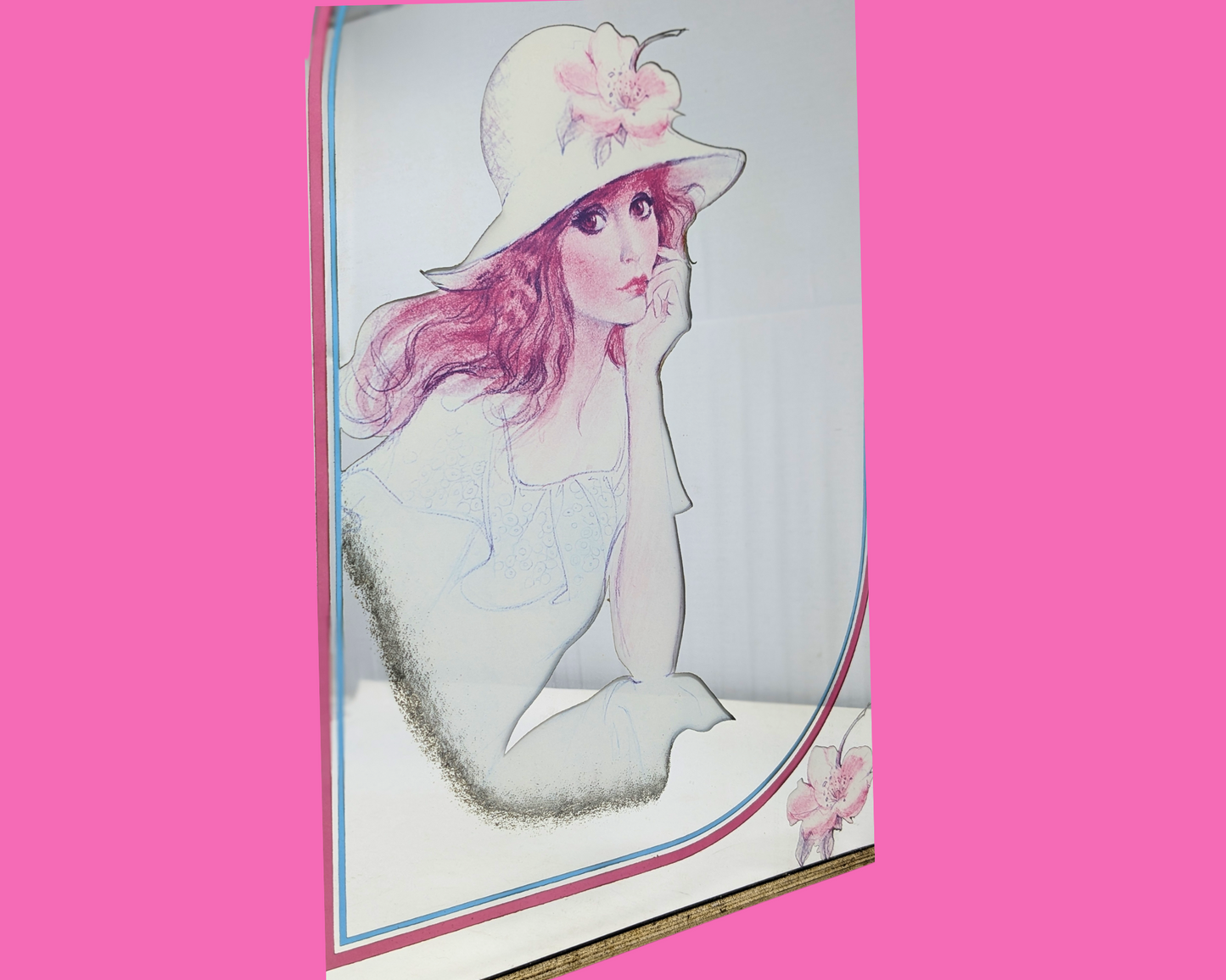 Vintage 1970's Mirror with Girl Illustration