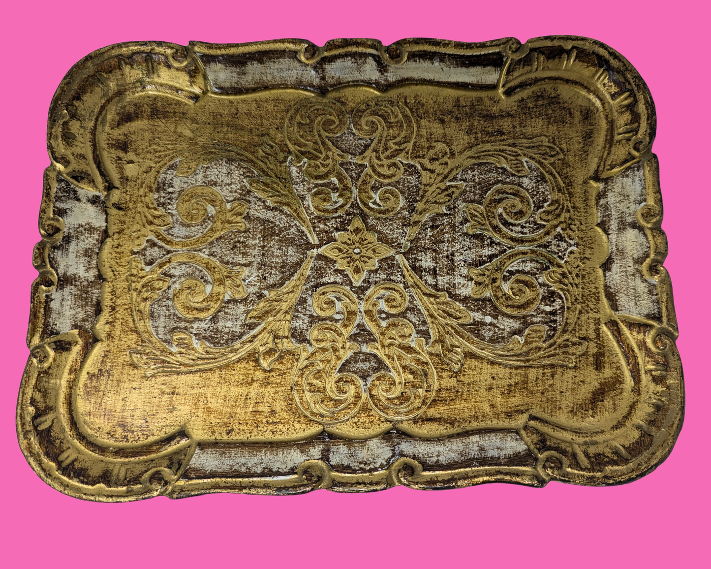 Florentine Gold and White Small Wooden Tray Made in Italy