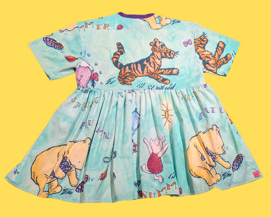 Handmade, Upcycled Winnie the Pooh Disney Bedsheet T-Shirt Dress Fits 2XL