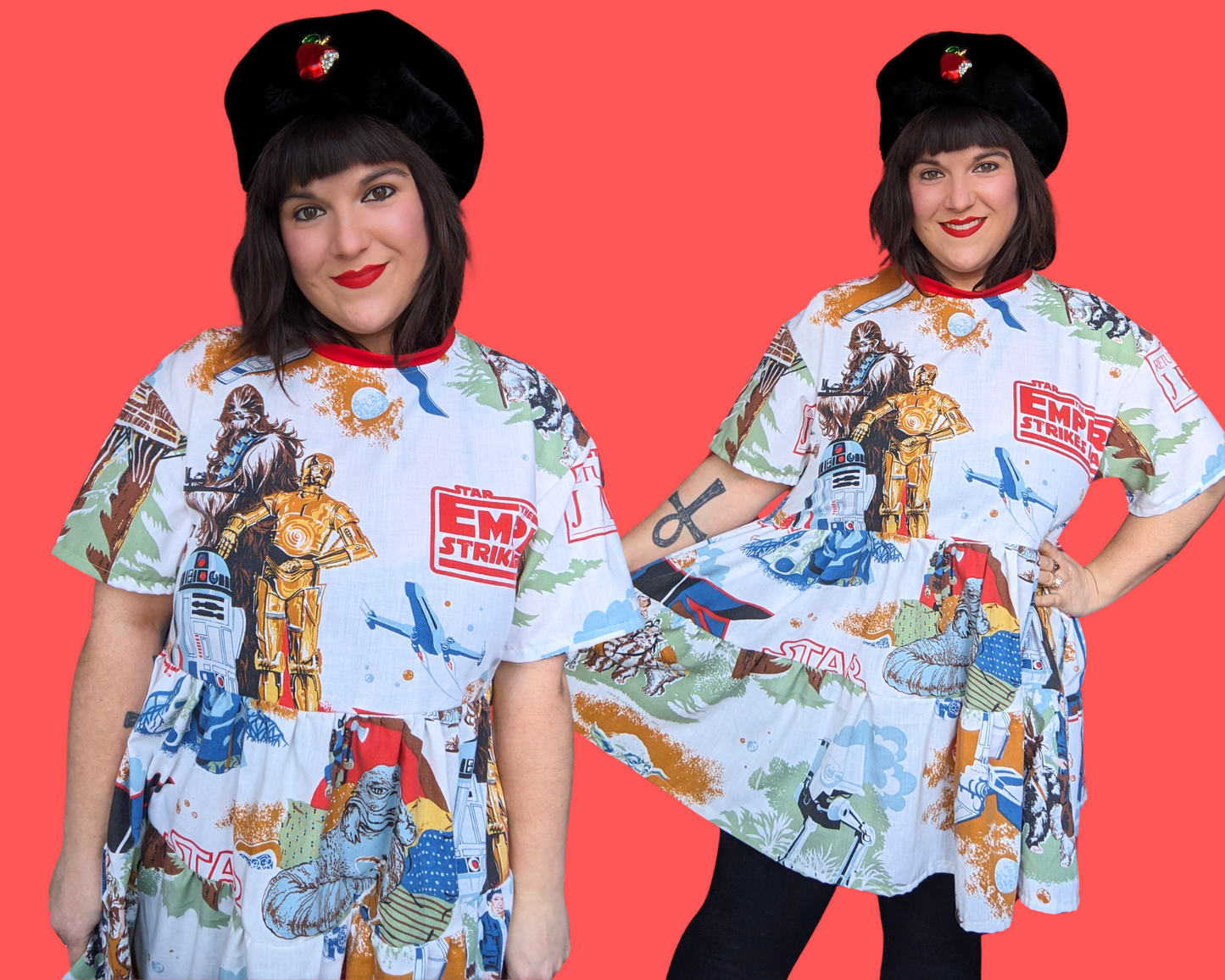 Handmade, Upcycled Star Wars The Return of the Jedi and The Empire Strikes Back Bedsheet T-Shirt Dress Fits S-M-L-XL