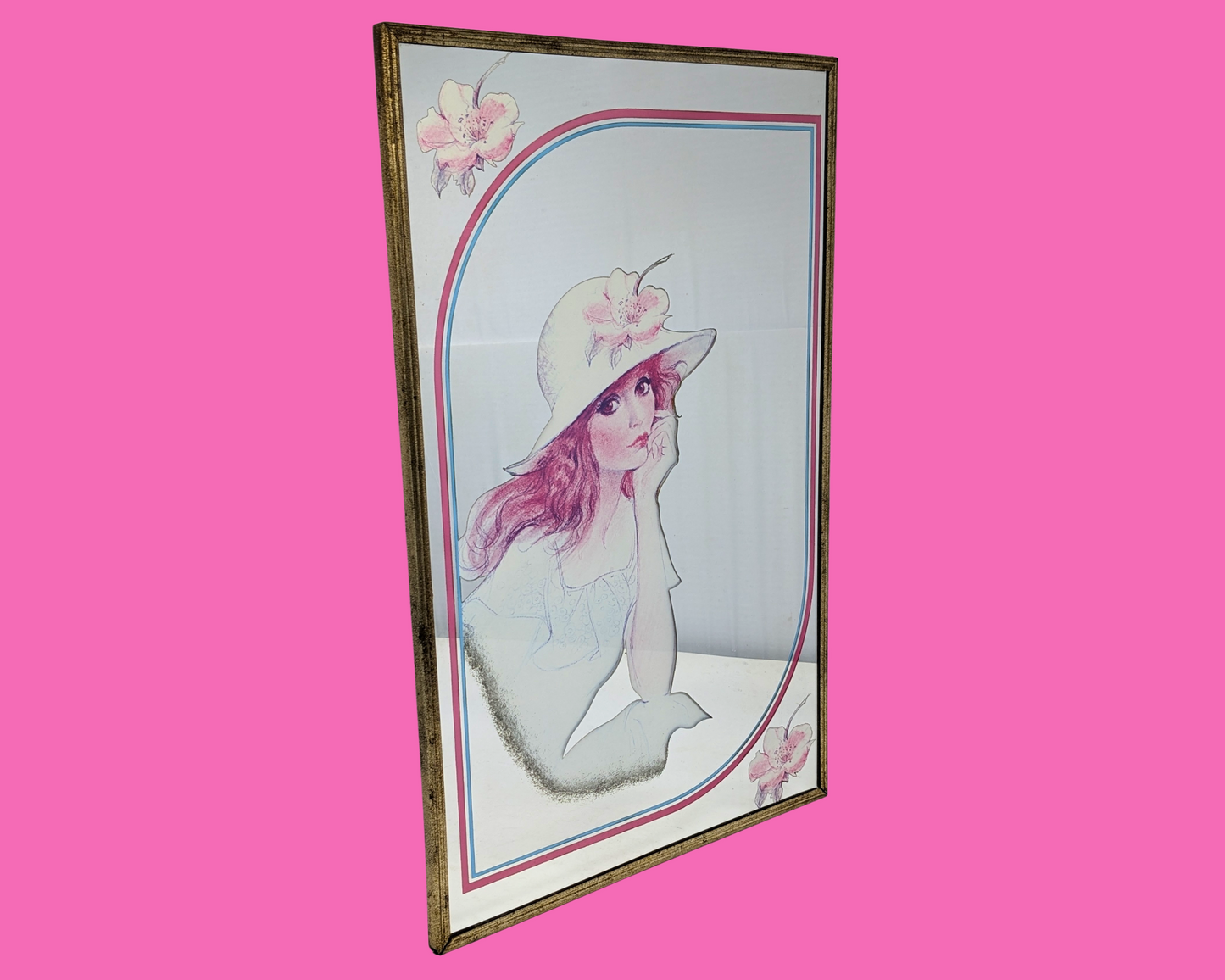 Vintage 1970's Mirror with Girl Illustration