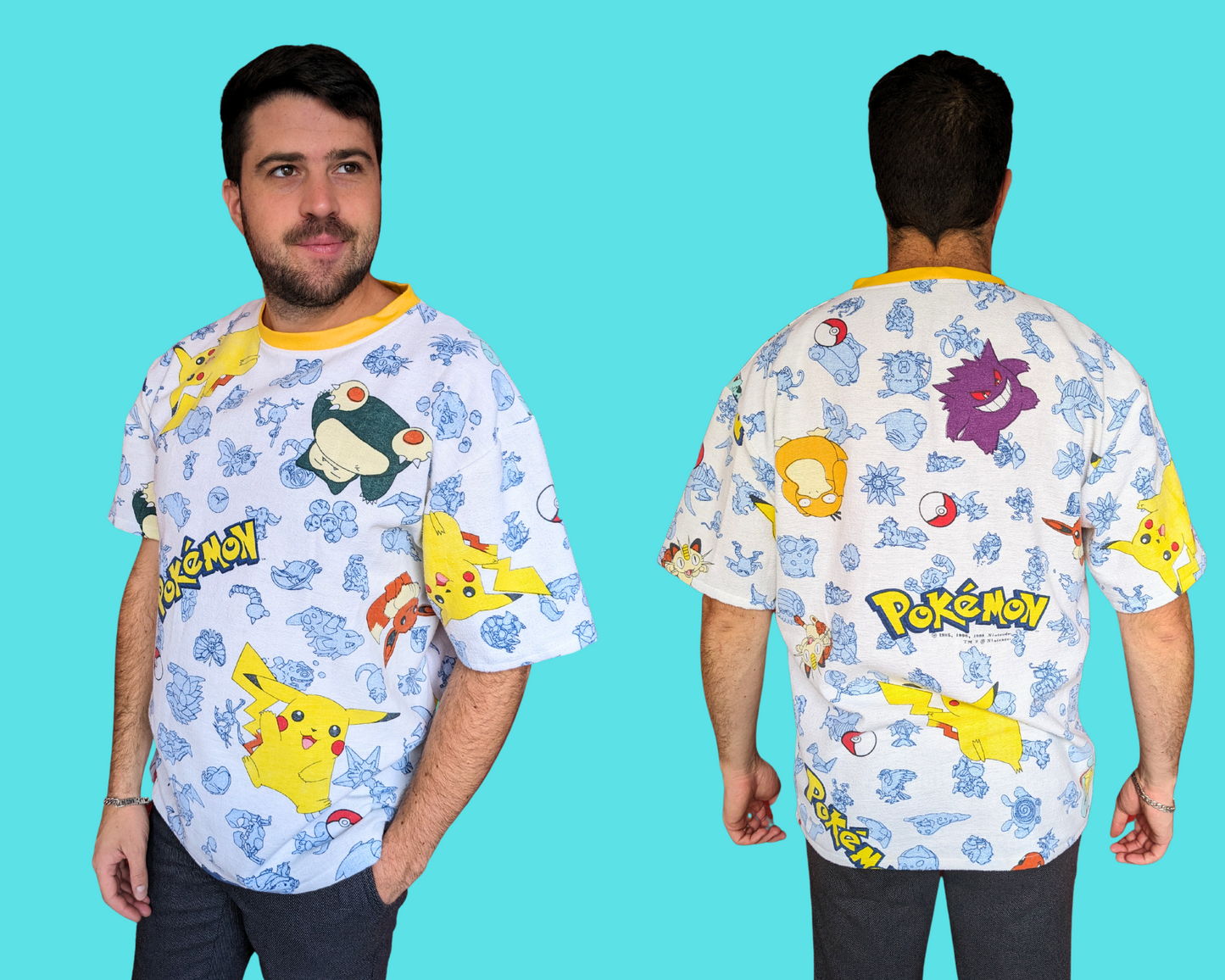 Handmade, Upcycled Pokemon Flannel Bedsheet T-Shirt Oversized XS - Fits Like A Size M