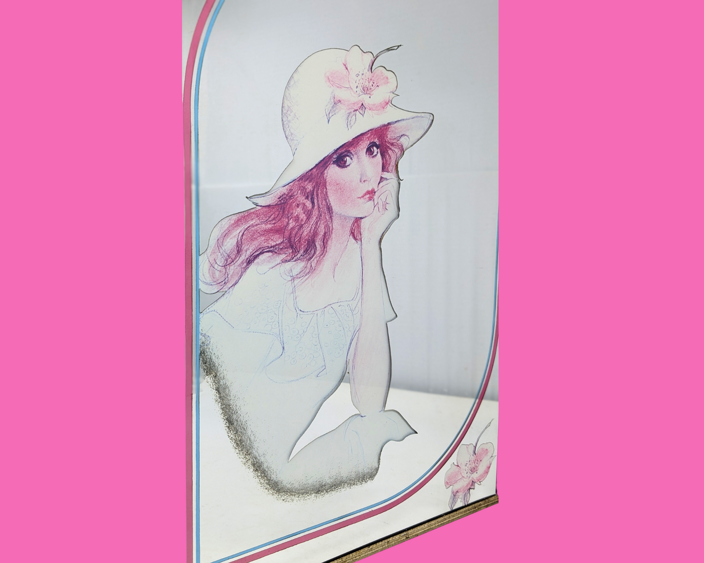 Vintage 1970's Mirror with Girl Illustration