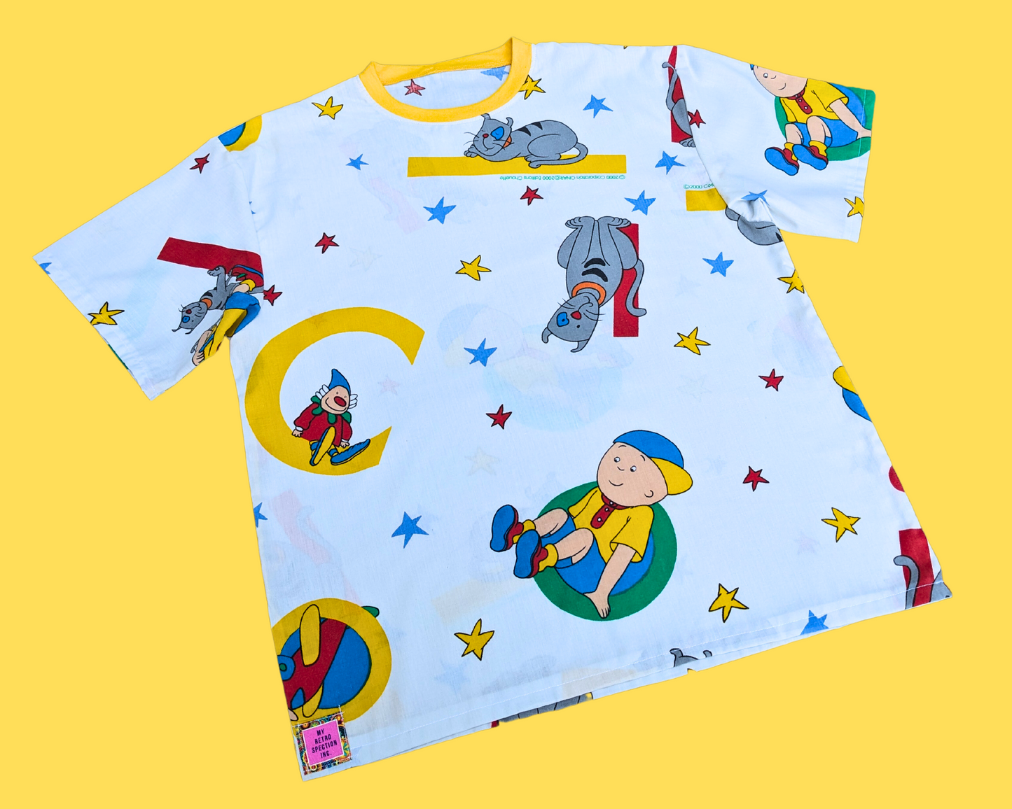 Handmade, Upcycled Caillou Bedsheet T-Shirt Oversized XS - Fits Like A Size M