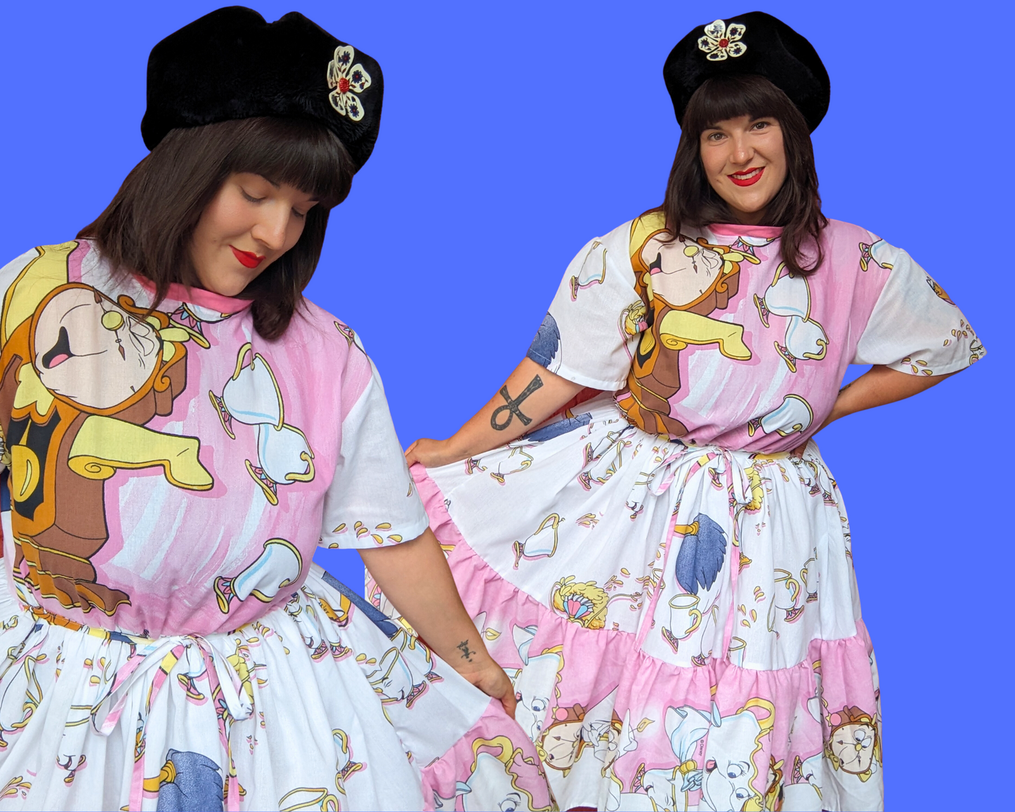 Handmade, Upcycled Vintage 1990's Walt Disney's Beauty and The Beast Bedsheet T-Shirt Dress Fits S-M-L-XL