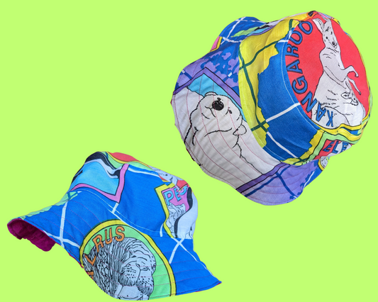 World Wildlife Fund Reversible Bucket Hats For Adults Made from Vintage, Upcycled WWF Bedsheet