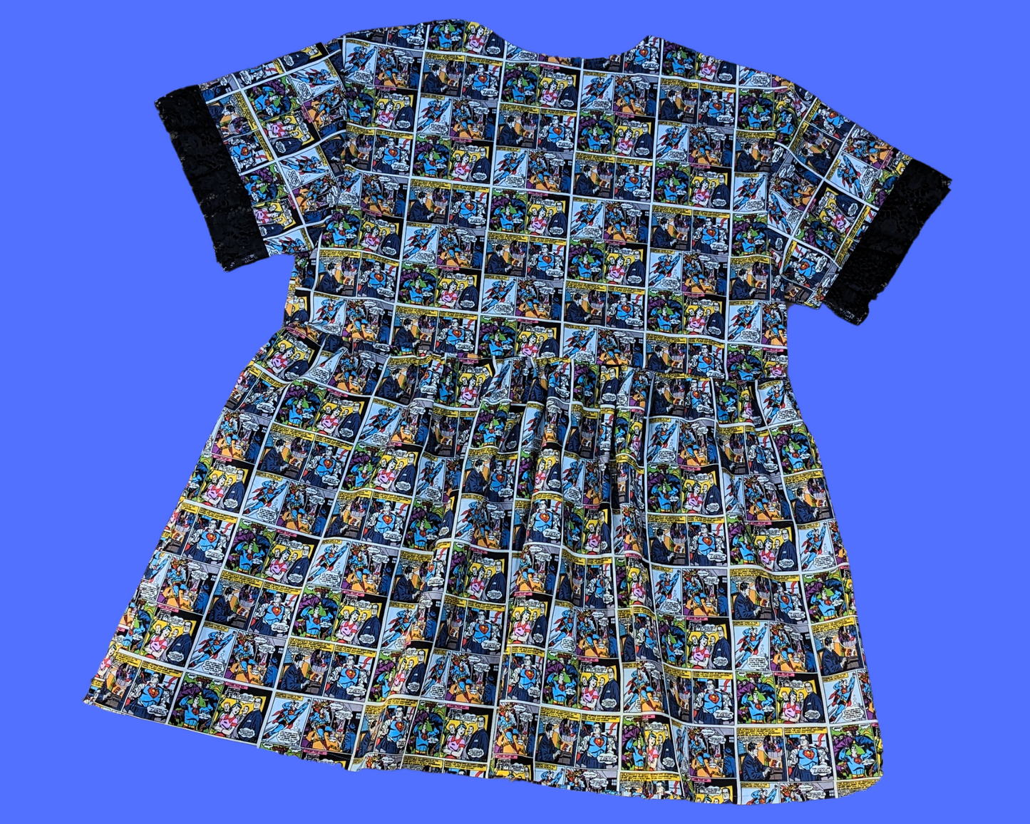 Handmade Pop Art, Superman Comics Fabric Dress Fits Size S-M-L-XL