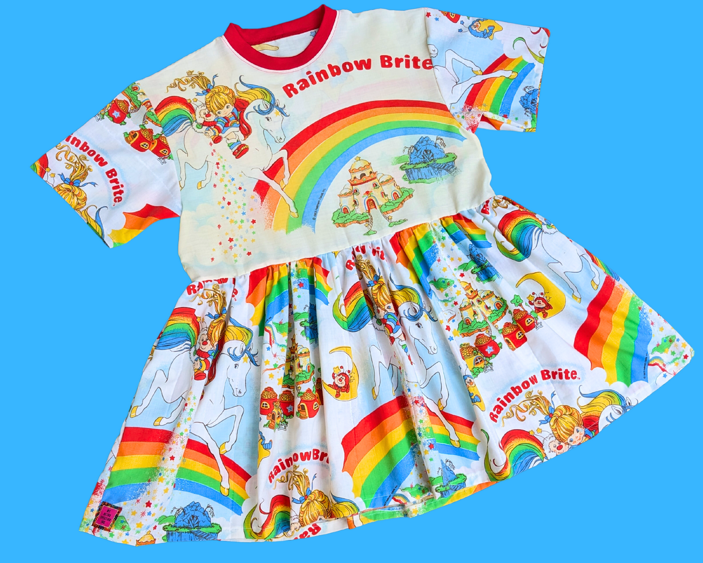 MADE TO ORDER, Handmade, Upcycled Vintage 1980's Rainbow Brite Bedsheet T-Shirt Dress Fits Sizes S/M/L/XL or 2XL