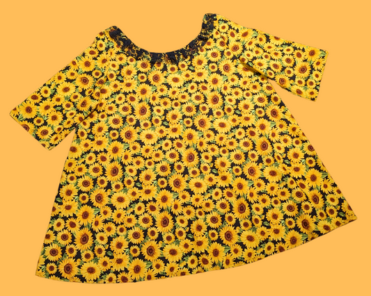 Handmade, Upcycled Sunflowers Fabric Dress Fits Size 3XL