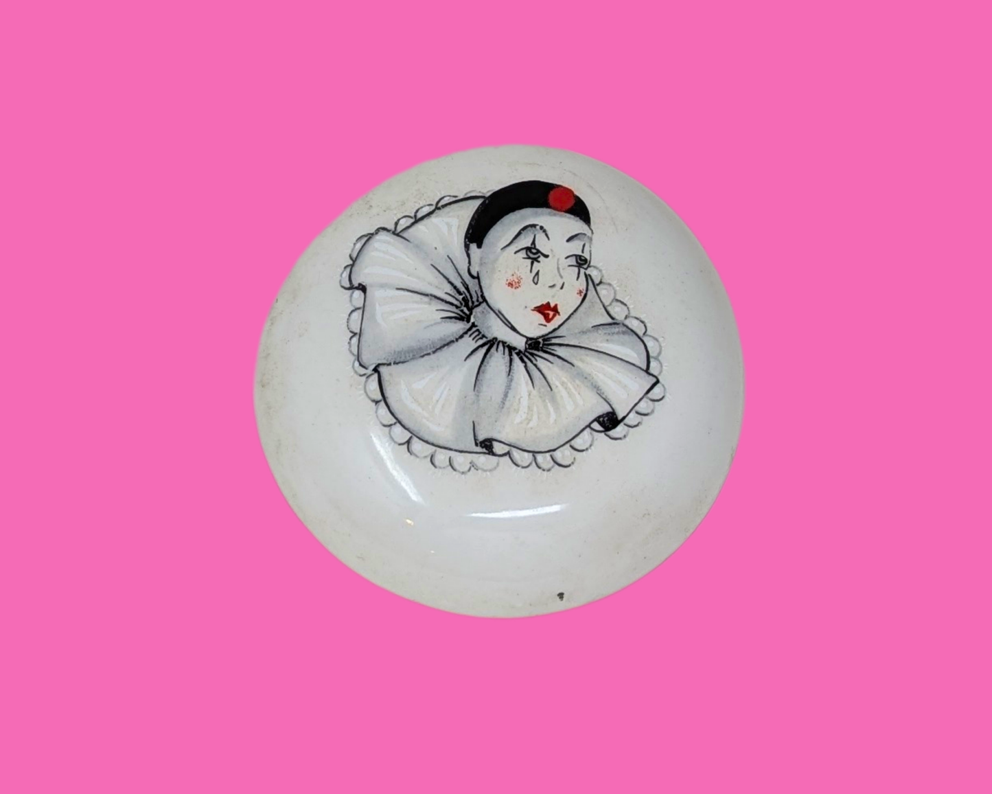 Vintage 1980's Small Porcelain Pierrot Clown Box by Creazioni Originali Made in Italy