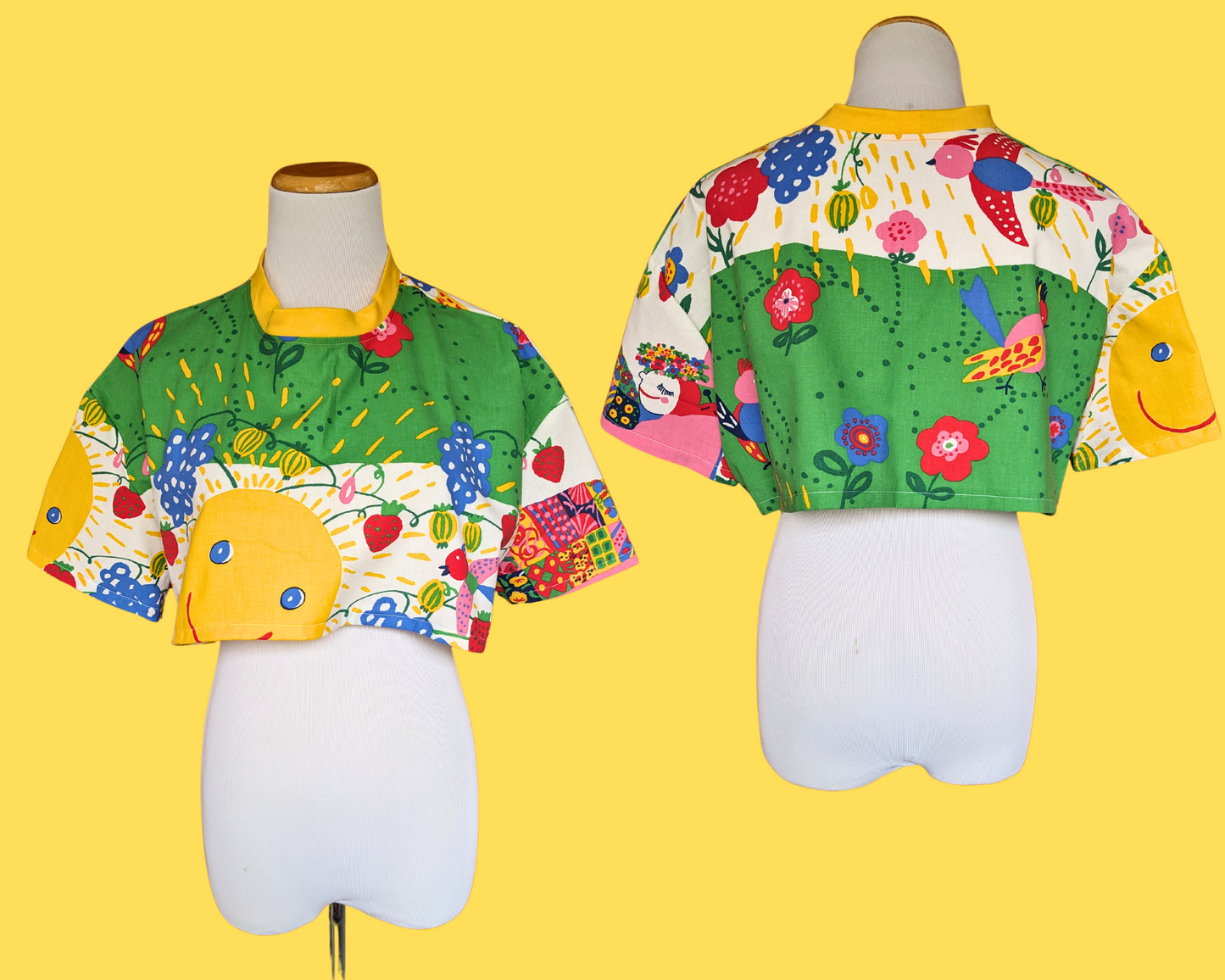 Handmade, Upcycled Fruits and Sunshine Bedsheet Crop Top Size XS