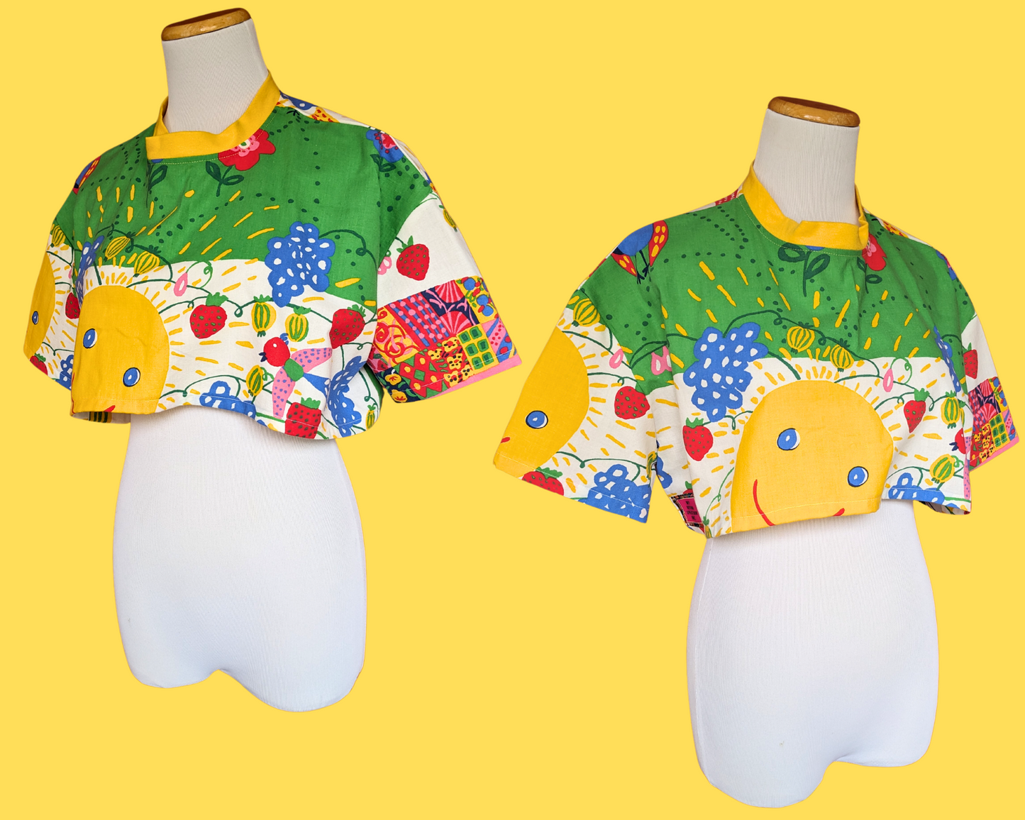 Handmade, Upcycled Fruits and Sunshine Bedsheet Crop Top Size XS