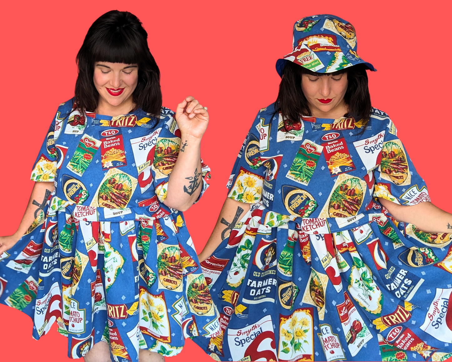 Handmade, Upcycled Food Brands with a Twist Dress Size XL with Matching Bucket Hat