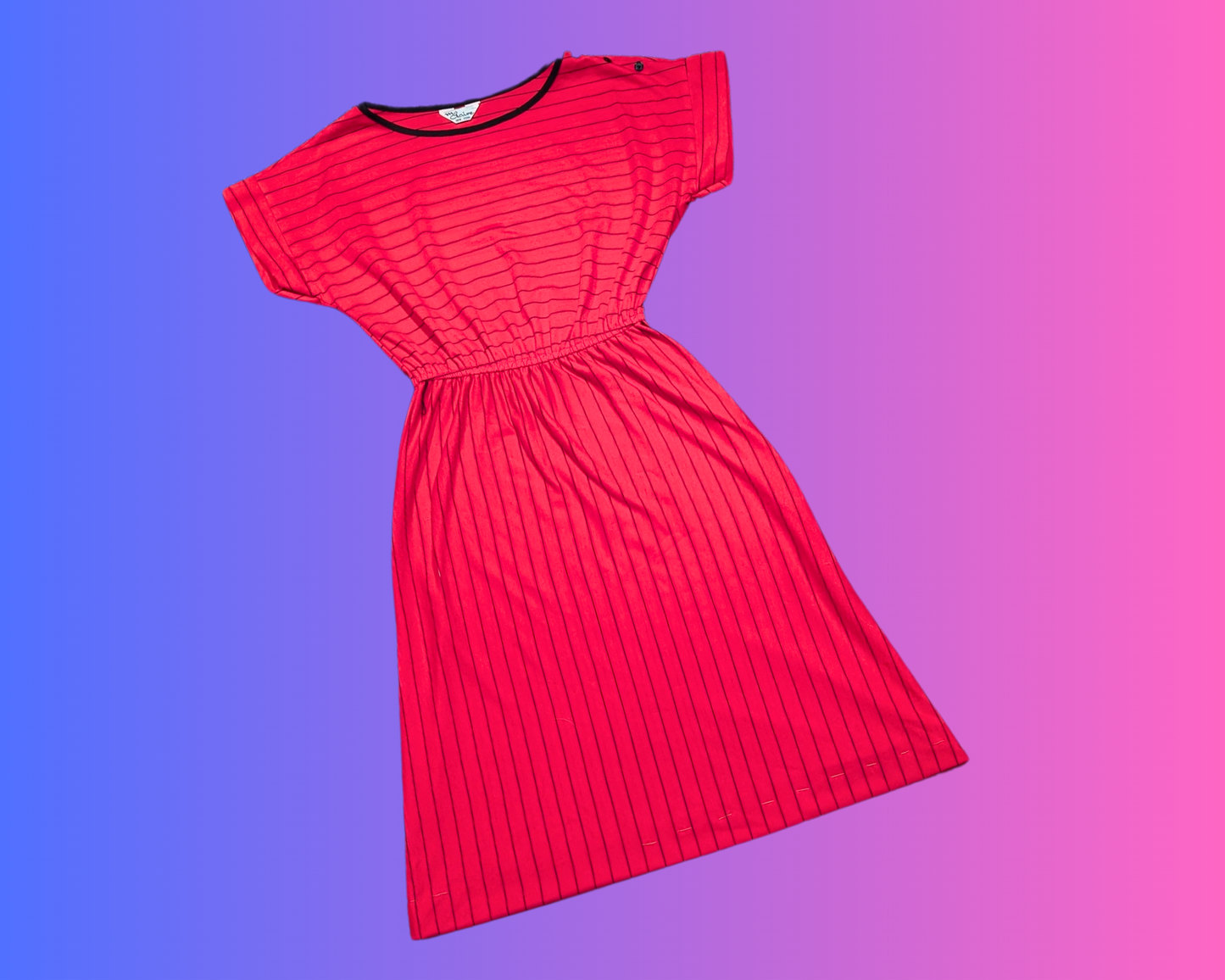 Vintage 1980's Funky, Warm Pink, Striped Dress Size M