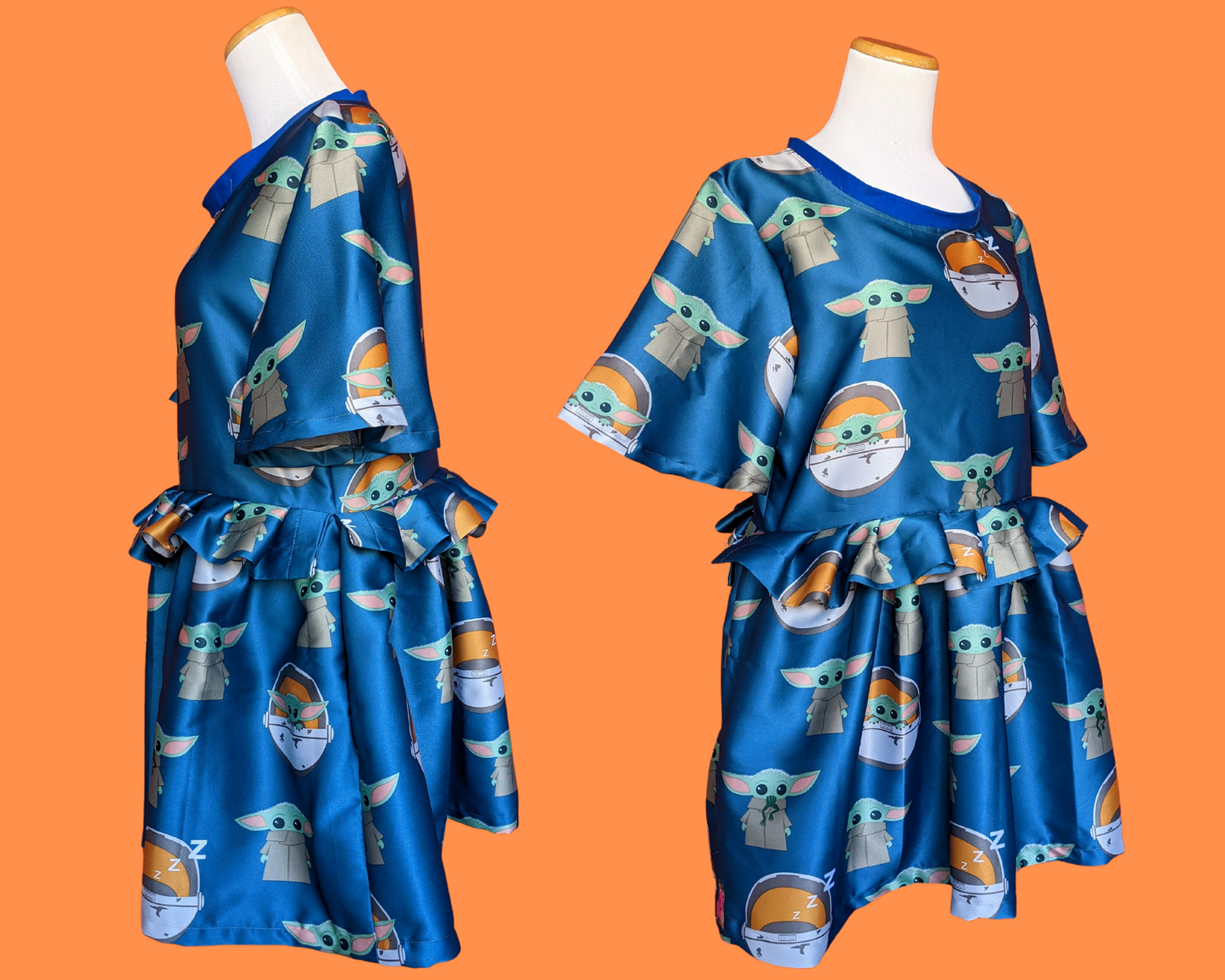 Handmade, Upcycled Baby Yoda, Star Wars Curtains Dress with Matching Scrunchie Size M