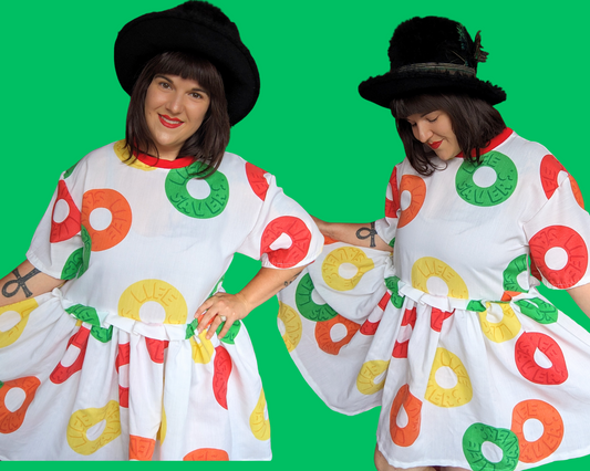 Handmade, Upcycled Vintage 1980's Life Savers Bedsheet T-Shirt Dress Fits S-M-L-XL