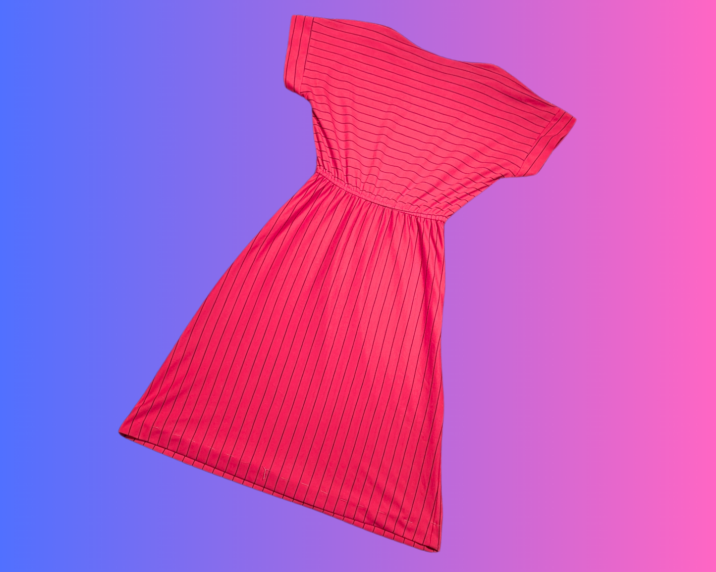 Vintage 1980's Funky, Warm Pink, Striped Dress Size M