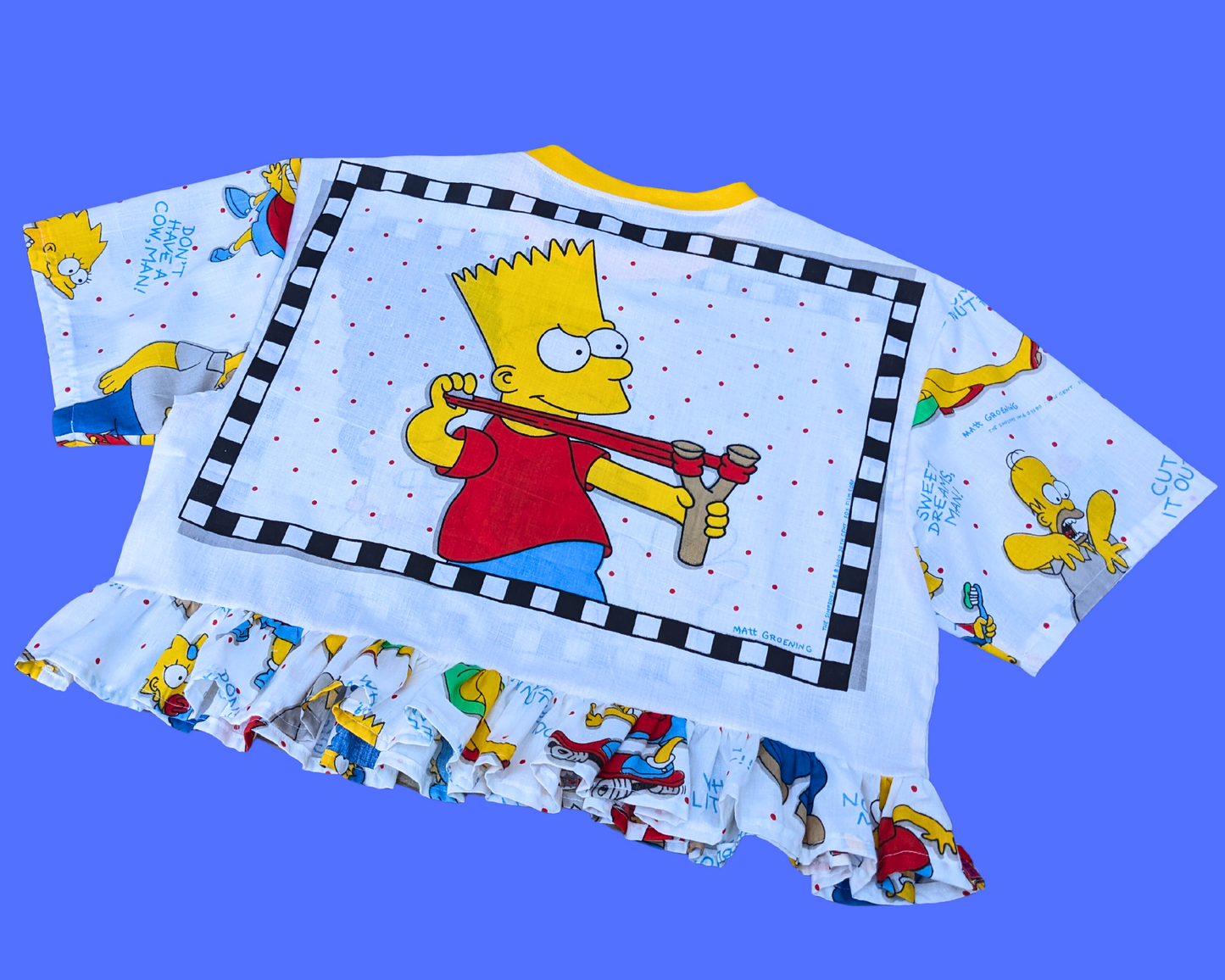 Handmade, Upcycled The Simpsons Bedsheet Crop Top Fits Size S to XL