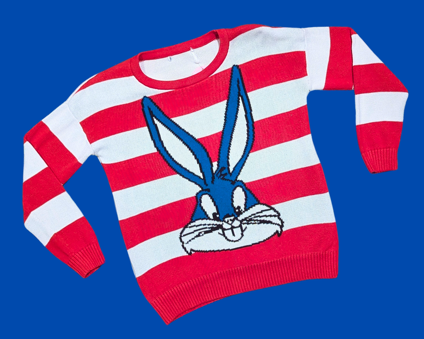 Y2K Red and White Striped Bugs Bunny Knit Sweater Size S