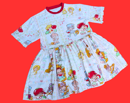 MADE TO ORDER, Handmade, Upcycled Vintage 1980's Strawberry Shortcake Bedsheet T-Shirt Dress Fits Sizes S/M/L/XL or 2XL