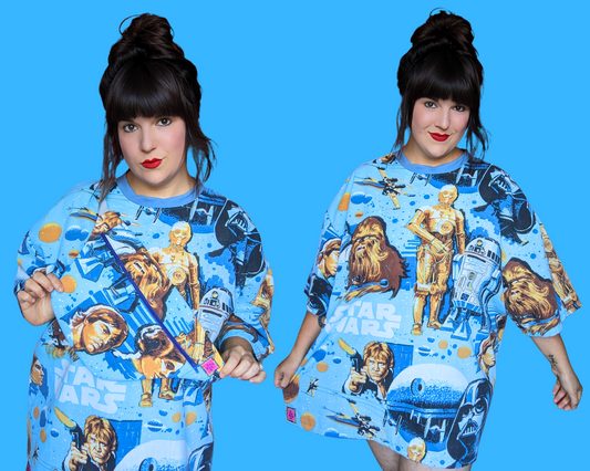 Handmade, Upcycled Vintage Star Wars Bedsheet T-Shirt Oversized XL with Matching Fanny Pack