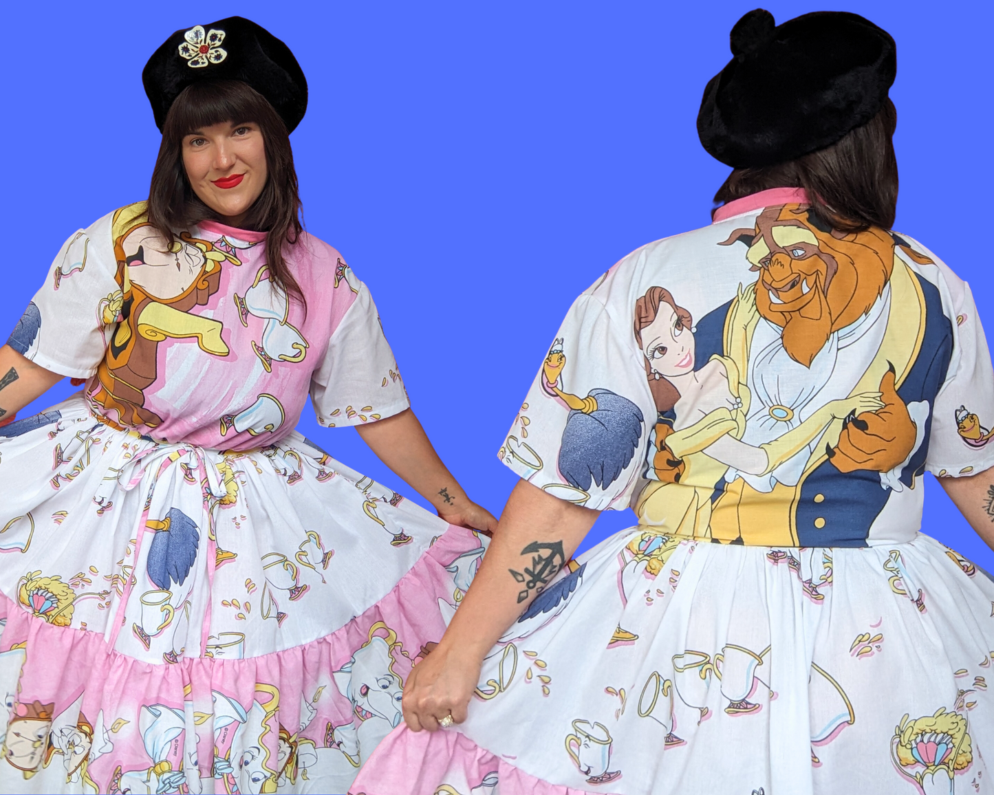 Handmade, Upcycled Vintage 1990's Walt Disney's Beauty and The Beast Bedsheet T-Shirt Dress Fits S-M-L-XL