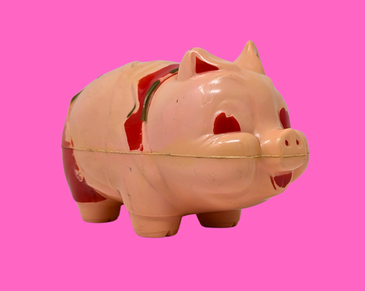 Vintage 1960's Pink, Plastic Piggy Bank, No Cap