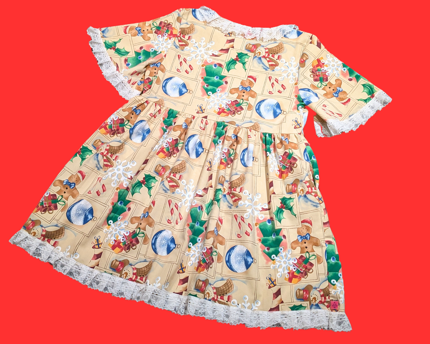 Handmade, Upcycled Vintage 1990's Tablecloth Christmas Dress Size XL