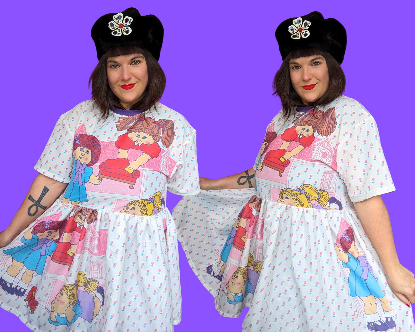 Handmade, Upcycled Vintage 1980's Cabbage Patch Kids Bedsheet T-Shirt Dress Fits S-M-L-XL