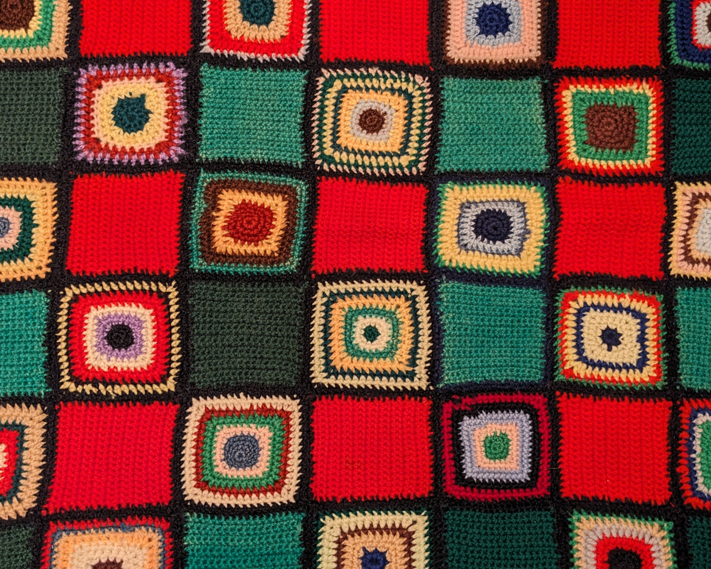 Vintage 1970's Groovy and Funky Wool Crochet Blanket