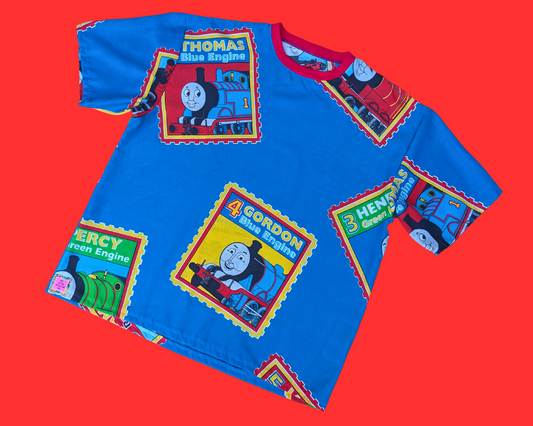 Handmade, Upcycled Thomas The Blue Engine Bedsheet T-Shirt Oversized XL