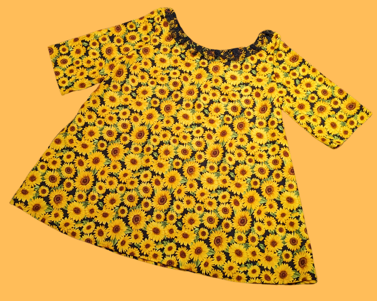 Handmade, Upcycled Sunflowers Fabric Dress Fits Size 3XL