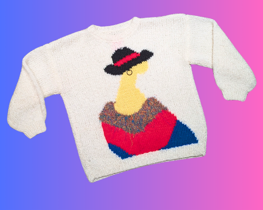 Vintage 1980's Funky, Colorful Crochet Sweater, Portrait of a Lady Size M