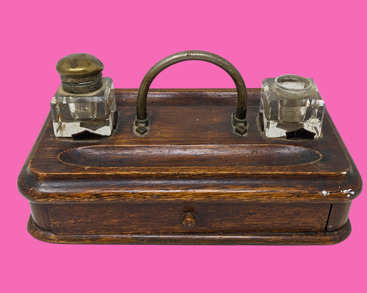 Vintage 1960's Decorative Small Wooden Drawer with Ink Bottles