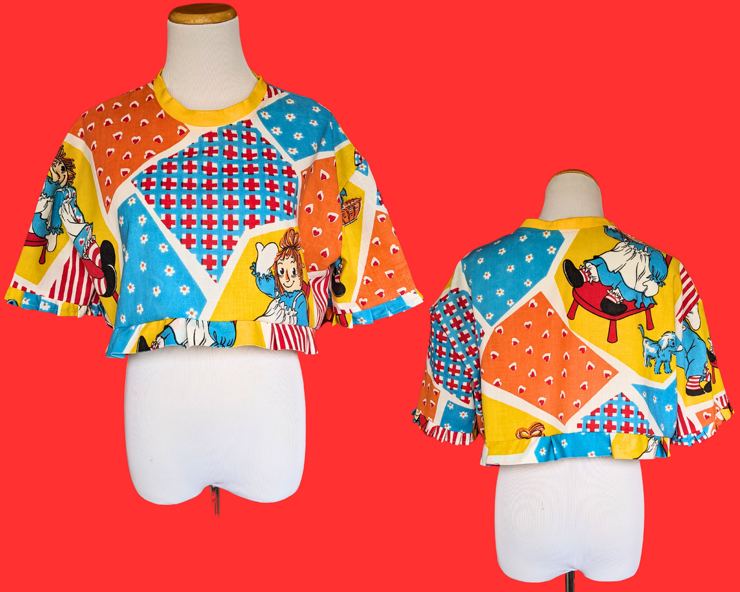 Fait à la main, Upcycled Toy Story 4 Drap de lit Crop Top Taille XS