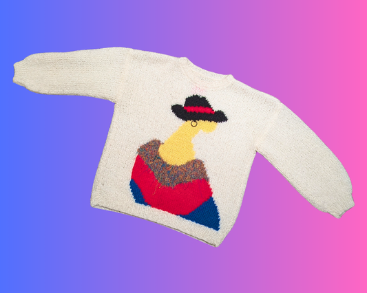 Vintage 1980's Funky, Colorful Crochet Sweater, Portrait of a Lady Size M