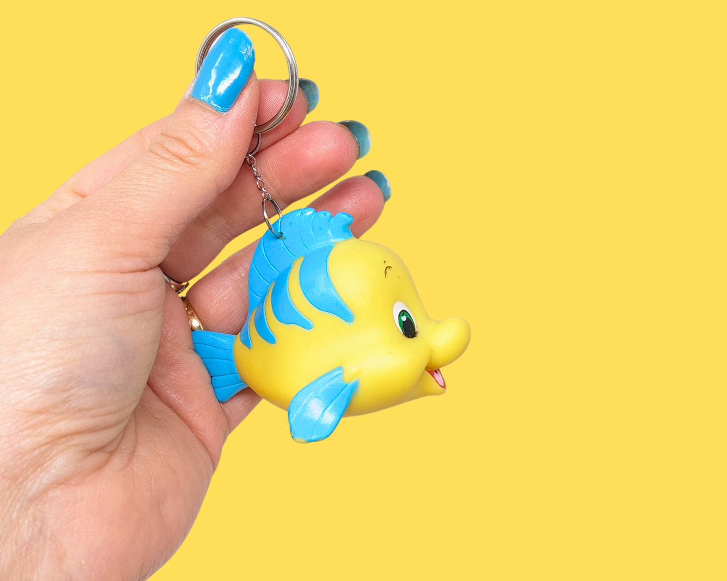 Handmade, Upcycled Little Mermaid Flounder Toy Keychain