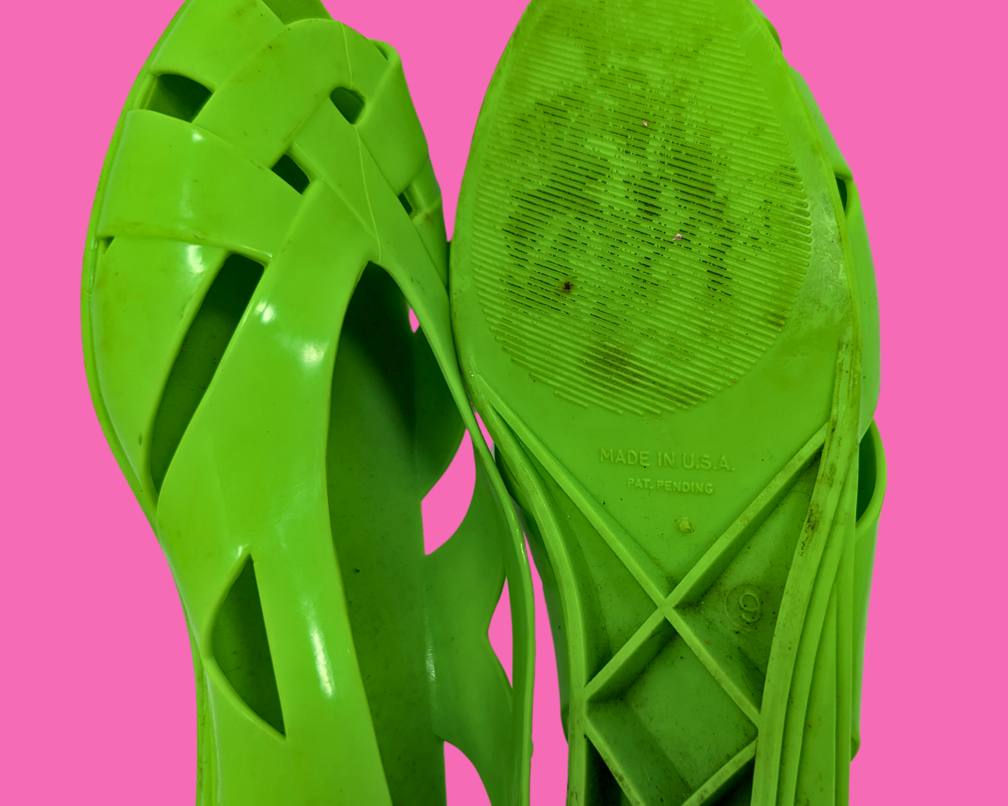 Vintage 1970's Green Plastic Shoes Made in USA Size US 9