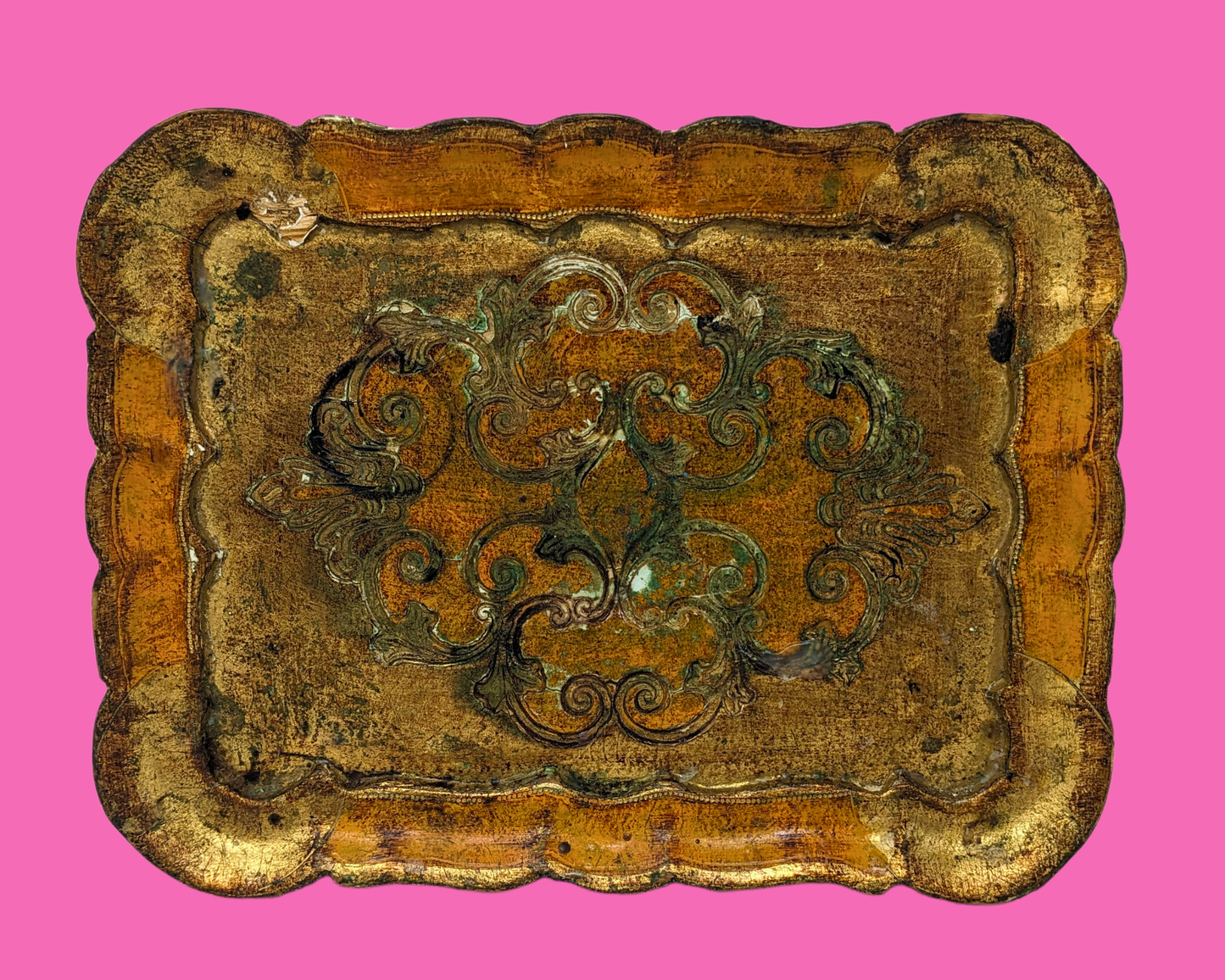 Florentine Gold and Orange Small Wooden Tray Made in Italy