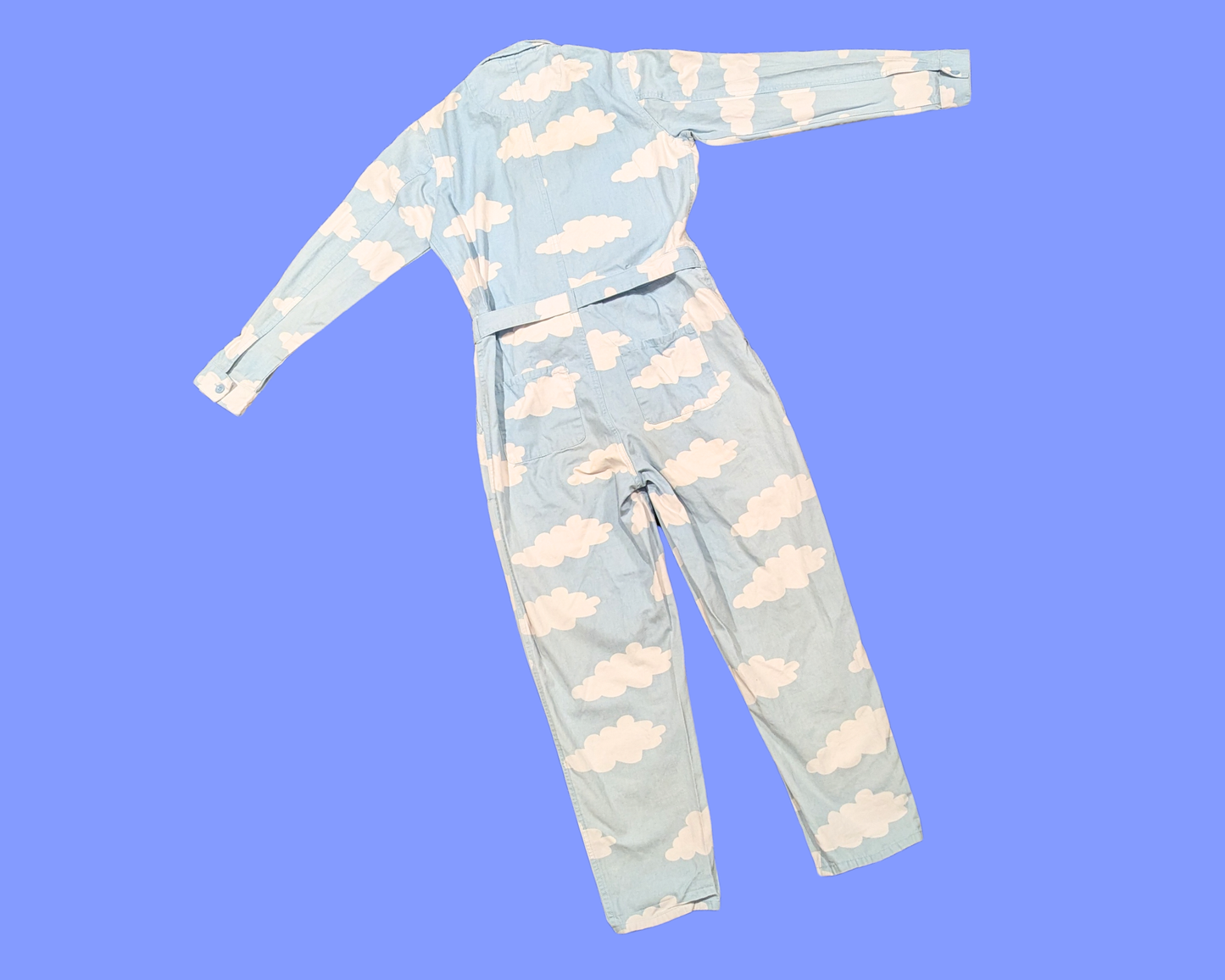 Y2K Light Blue Clouds Print Long Sleeves Jumpsuit Size S